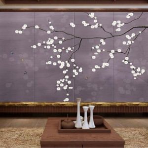 Tranh dán tường 3D cành hoa trắng và đàn bướm nâu TDT330