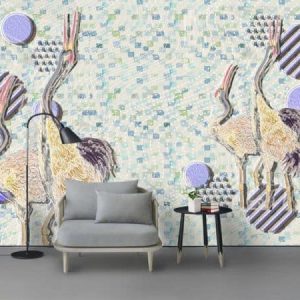 Tranh dán tường 3D trừu tượng chim hạc TDT333