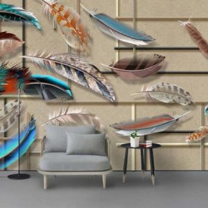 Tranh dán tường 3D lông chim màu sắc TDT334