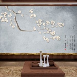 Tranh dán tường cành hoa trắng Trung Quốc TDT336