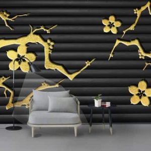 Tranh dán tường 3D cây hoa vàng TDT337