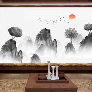 Tranh dán tường đen trắng thiên nhiên núi rừng TDT340