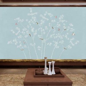 Tranh dán tường trừu tượng đàn chim nâu TDT341