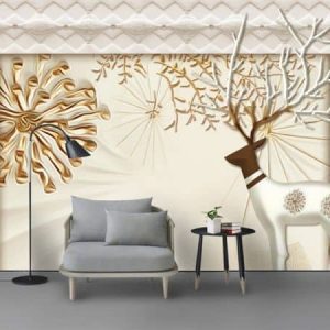 Tranh dán tường 3D trừu tượng hươu trắng TDT351