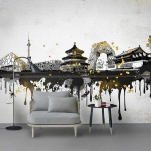 Tranh dán tường trừu tượng thành phố đen trắng TDT354