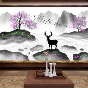 Tranh dán tường trừu tượng hươu đen trắng TDT356