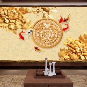 Tranh dán tường phong thủy cá chép đỏ TDT371