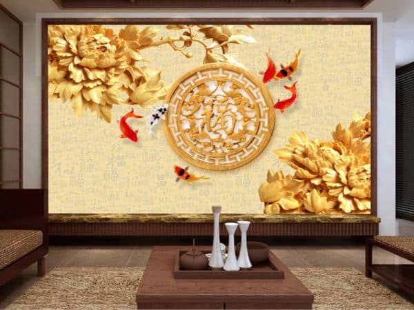 Tranh dán tường phong thủy cá chép đỏ TDT371 1 TDT371