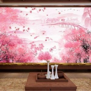 Tranh dán tường trừu tượng sắc hồng TDT375