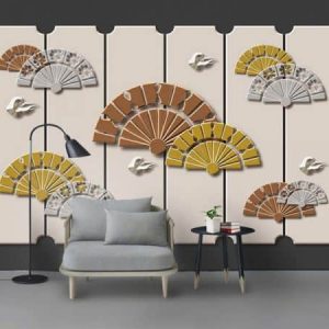 Tranh dán tường 3D quạt xếp TDT377