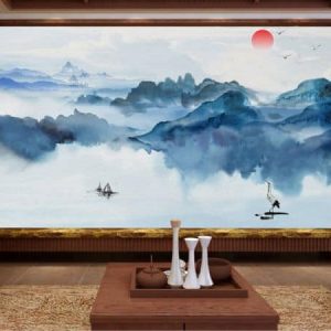 Tranh dán tường trừu tượng thiên nhiên sông núi TDT379