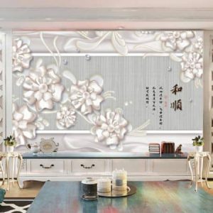 Tranh dán tường 3D hoa mẫu đơn trắng TDT383