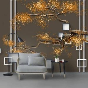 Tranh dán tường 3D cây lá vàng TDT393