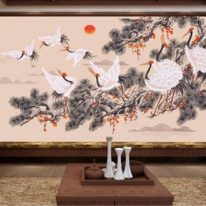Tranh dán tường trừu tượng đàn hạc trắng TDT402