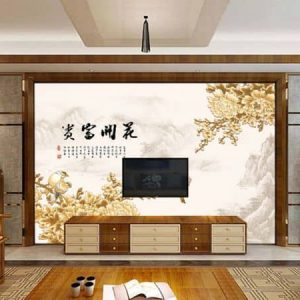 Tranh dán tường Tivi hoa mẫu đơn vàng TDT408