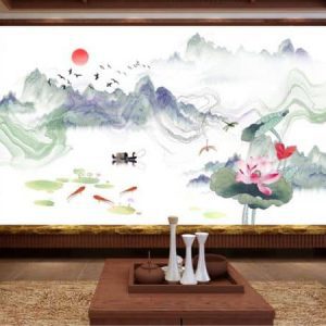 Tranh dán tường trừu tượng thiên nhiên sông núi TDT411