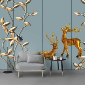 Tranh dán tường trừu tượng 3D hươu vàng TDT420
