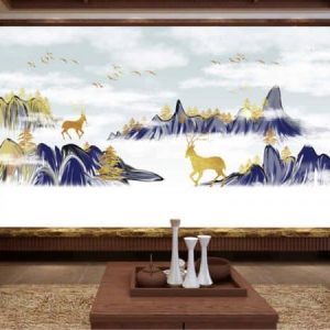 Tranh dán tường trừu tượng hươu vàng TDT434