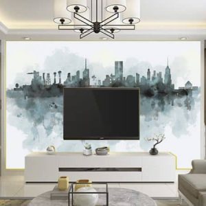 Tranh dán tường Tivi trừu tượng thành phố TDT437