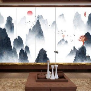 Tranh dán tường đen trắng thiên nhiên sông núi TDT439