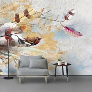Tranh dán tường 3D trừu tượng lông chim màu sắc TDT441