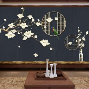 Tranh dán tường 3D chim vẹt xanh TDT444