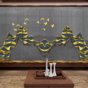 Tranh dán tường 3D trừu tượng đàn chim vàng TDT445