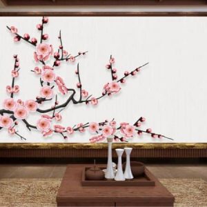 Tranh dán tường 3D cành hoa đào hồng TDT447