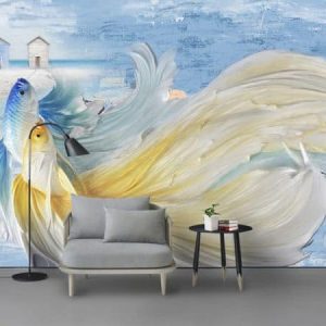 Tranh dán tường 3D vẽ cá nghệ thuật TDT452