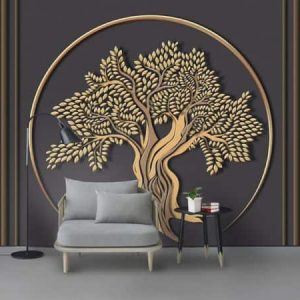 Tranh dán tường 3D cây lá vàng TDT454