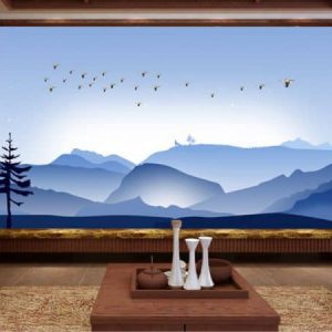 Tranh dán tường thiên nhiên và đàn chim vàng TDT456