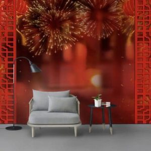 Tranh dán tường 3D pháo hoa đỏ TDT457