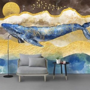 Tranh dán tường vẽ 3D cá voi xanh TDT459
