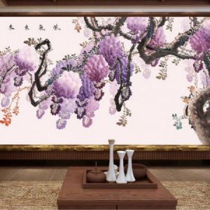 Tranh dán tường trừu tượng cây hoa tím TDT461