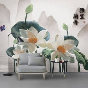 Tranh dán tường 3D hoa sen trắng TDT464