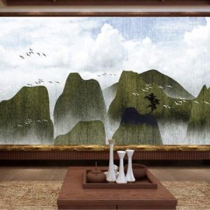 Tranh dán tường trừu tượng núi xanh TDT468