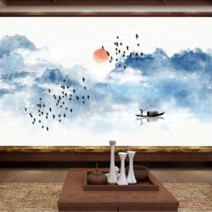 Tranh dán tường trừu tượng người chèo thuyền TDT484