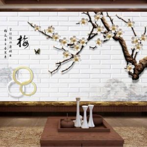 Tranh dán tường 3D cành hoa mai trắng TDT488