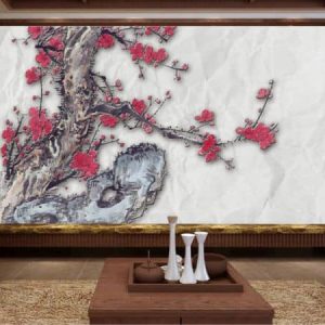 Tranh dán tường 3D cây hoa mai đỏ TDT489
