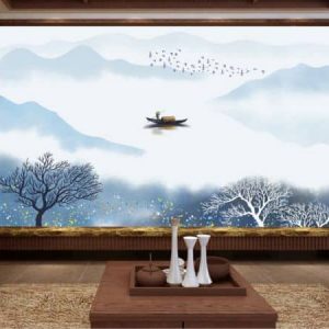 Tranh dán tường trừu tượng người chèo thuyền TDT490