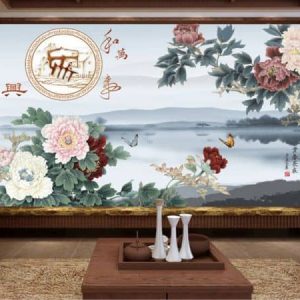 Tranh dán tường vẽ hoa mẫu đơn TDT494