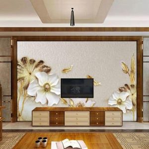 Tranh dán tường Tivi 3D hoa trắng TDT497