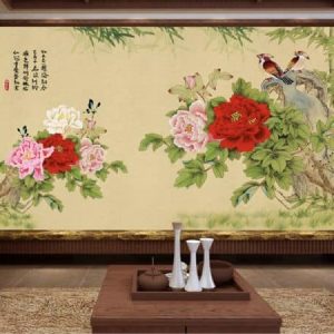 Tranh dán tường vẽ hoa mẫu đơn TDT502