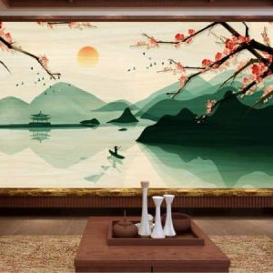 Tranh dán tường trừu tượng thiên nhiên sông núi TDT510