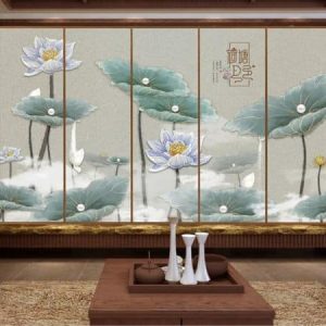 Tranh dán tường nghệ thuật hoa sen xanh TDT517