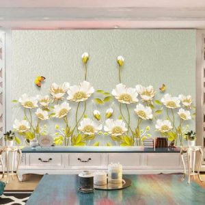 Tranh dán tường 3D hoa và bướm vàng TDT518