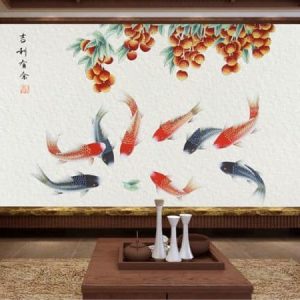 Tranh dán tường phong thủy đàn cá chép đỏ TDT535