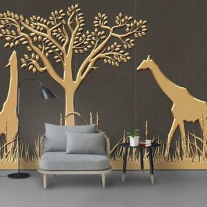 Tranh dán tường 3D trừu tượng hươu cao cổ TDT548