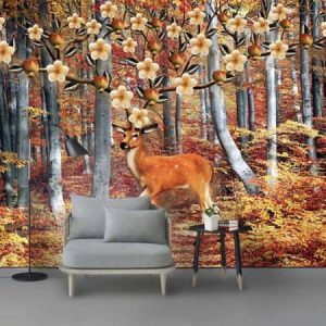 Tranh dán tường 3D trừu tượng hươu sừng hoa TDT556