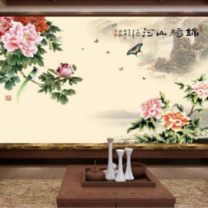 Tranh dán tường vẽ hoa mẫu đơn Trung Quốc TDT560